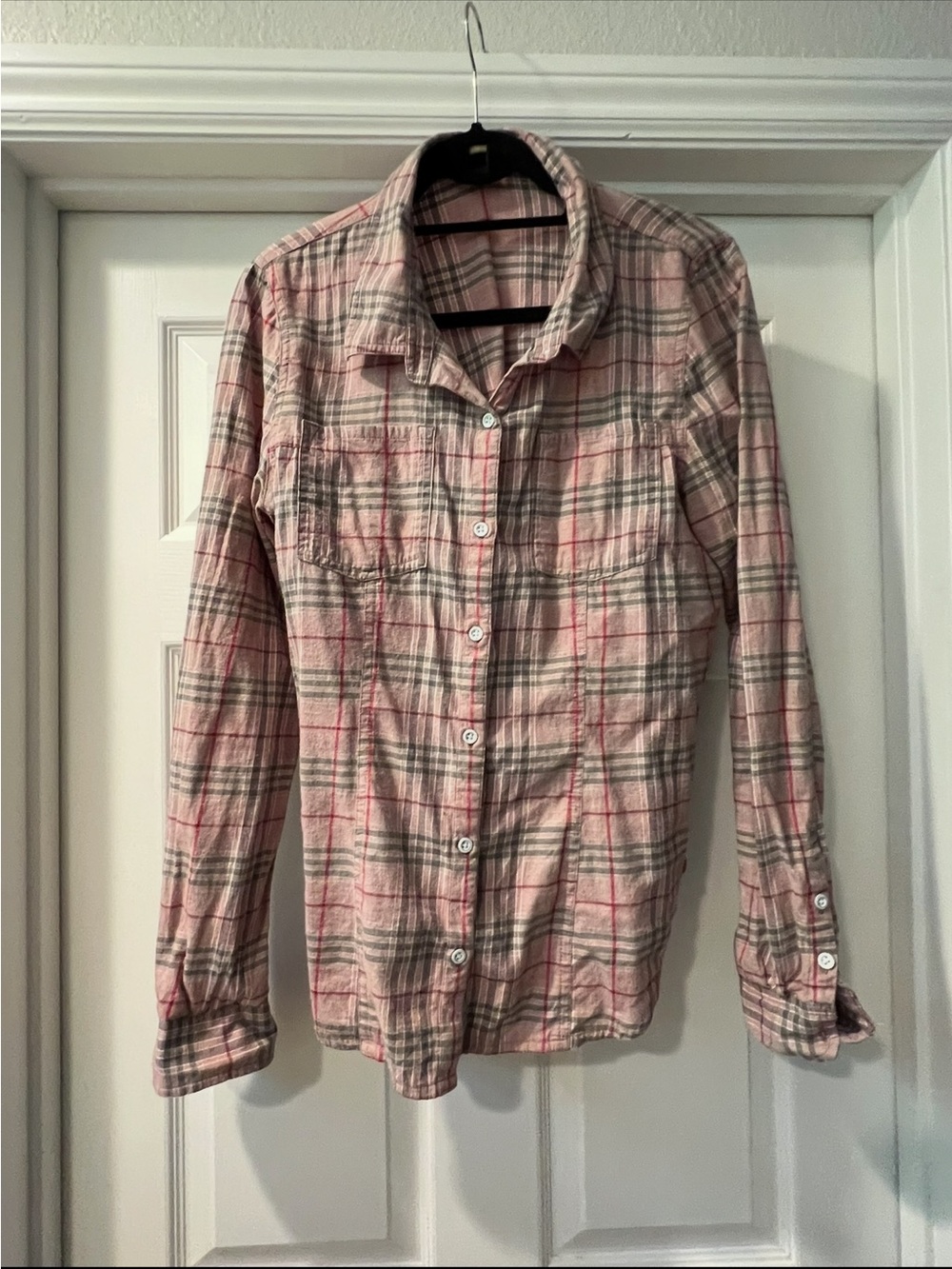 Roxy Pink and Gray Plaid Button-Front Shirt